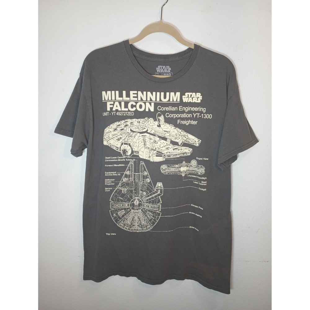 Star Wars Millennium Falcon Schematic Graphic T-Shirt Mens Gray L Thrasher